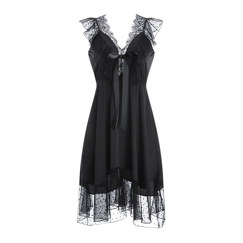 フロントリボンフリルレーシィドレス