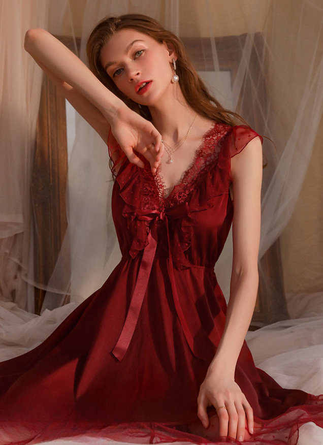 フロントリボンフリルレーシィドレス